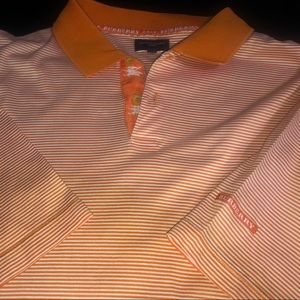 Burberry Orange Striped Golf Polo, Cotton, XL
